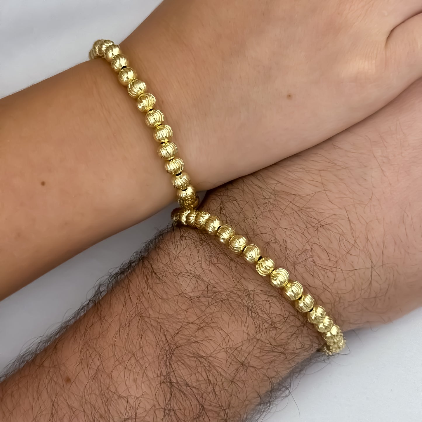 2 Pulseras Union para Parejas Full Balines 6mm con Balin Italiana en Oro laminado 18k con Garantia de por vida mismo color de oro Macizo