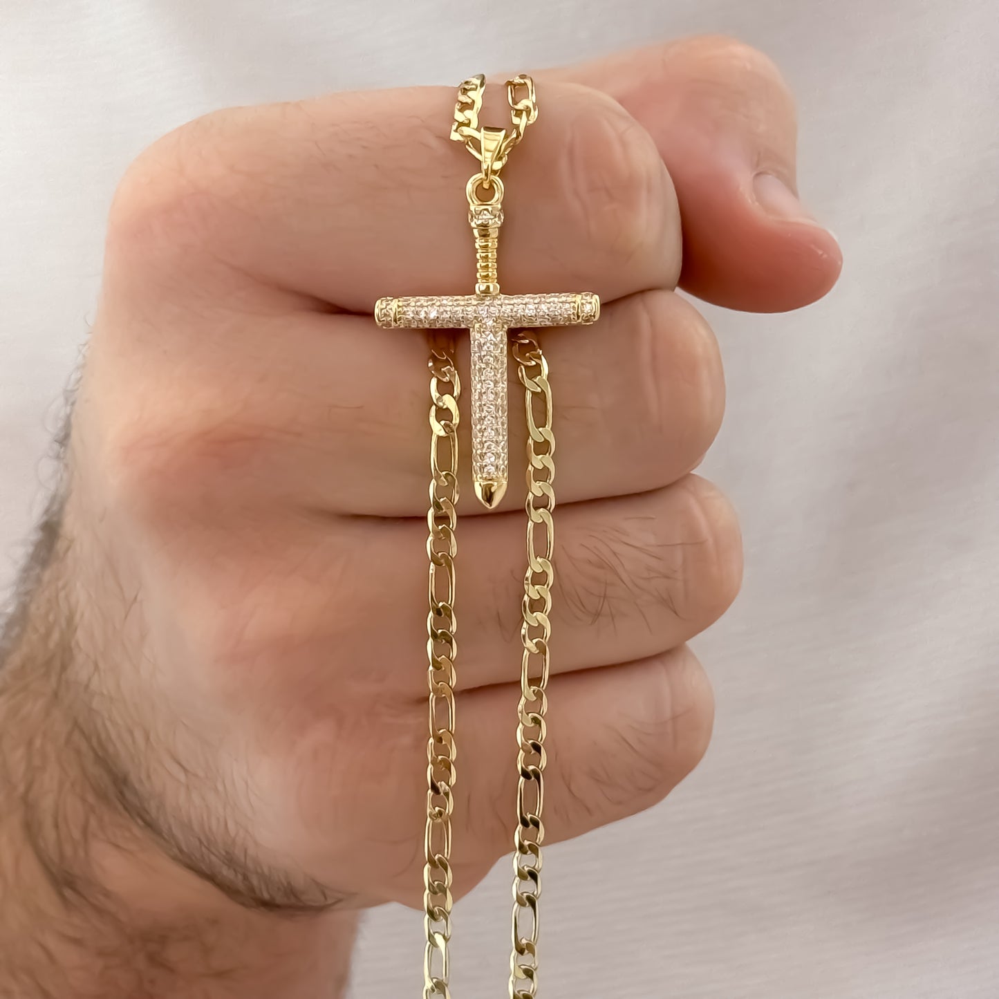 Cadena Tejido catier de Hombre de 60cm -3mm de grosor + Cristo Cruz  Clavo en Oro Laminado 18k con Garantia de por vida