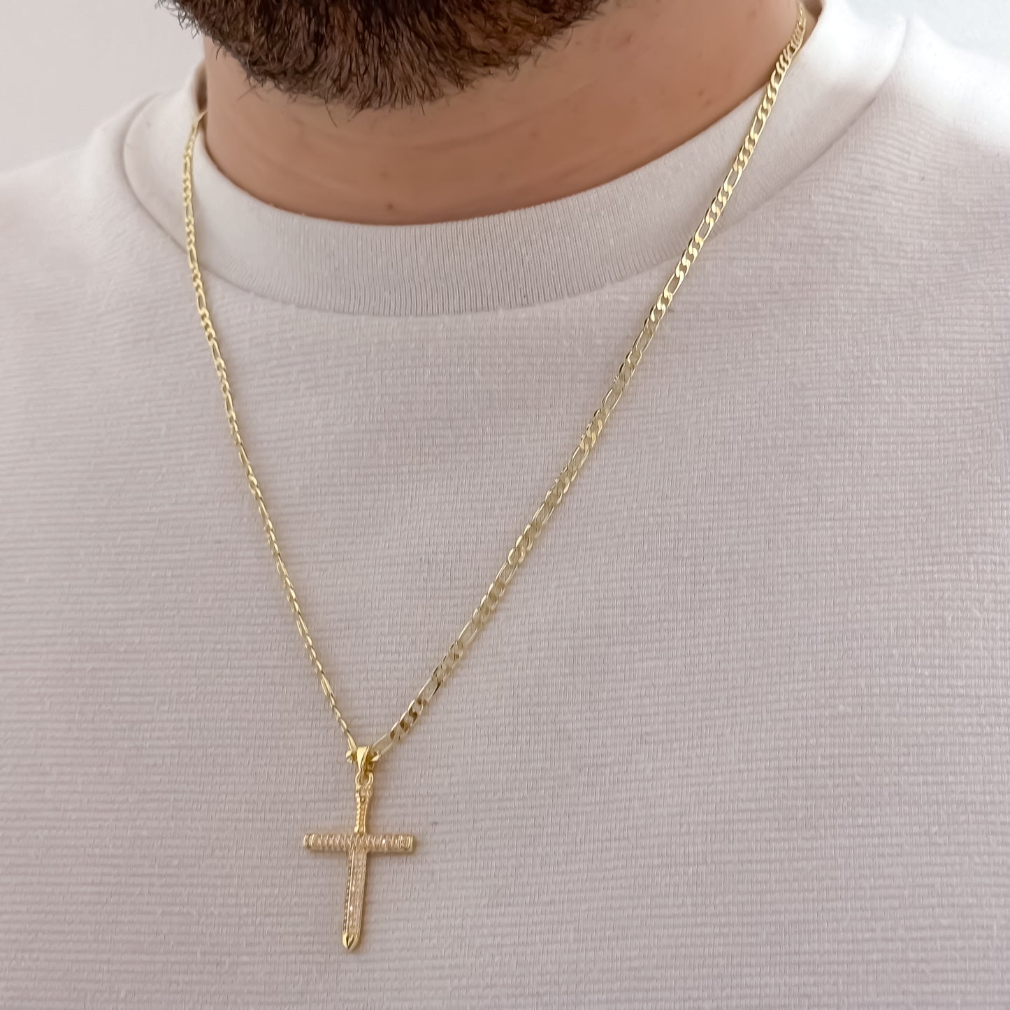 Cadena Tejido catier de Hombre de 60cm -3mm de grosor + Cristo Cruz  Clavo en Oro Laminado 18k con Garantia de por vida